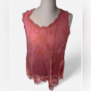 Johnny Was Embroidered Boho Lace Quynn Long Flowy Tank Pink Women's Med